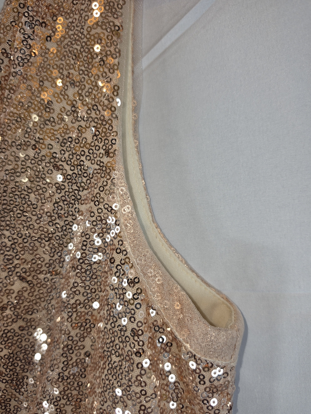 Size L Rose Gold Sequin Maxi Dress V-Neck Sleeveless Formal Gown - Picture 5 of 9